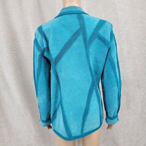 IDI by Matthew Y2K Turquoise Patchwork Suede Jacket Cardigan Women's Size Large - Picture 3 of 16
